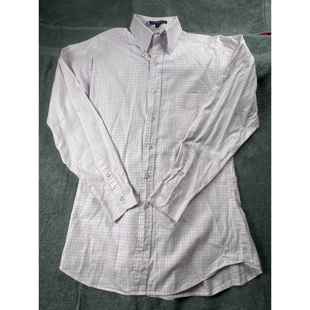 Tommy Hilfiger Mens Dress Pink Blue Check Button Down Collar Tailored 16 34 35